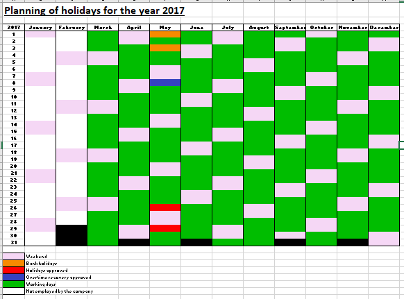 Timesheet and calendar to manage holidays
